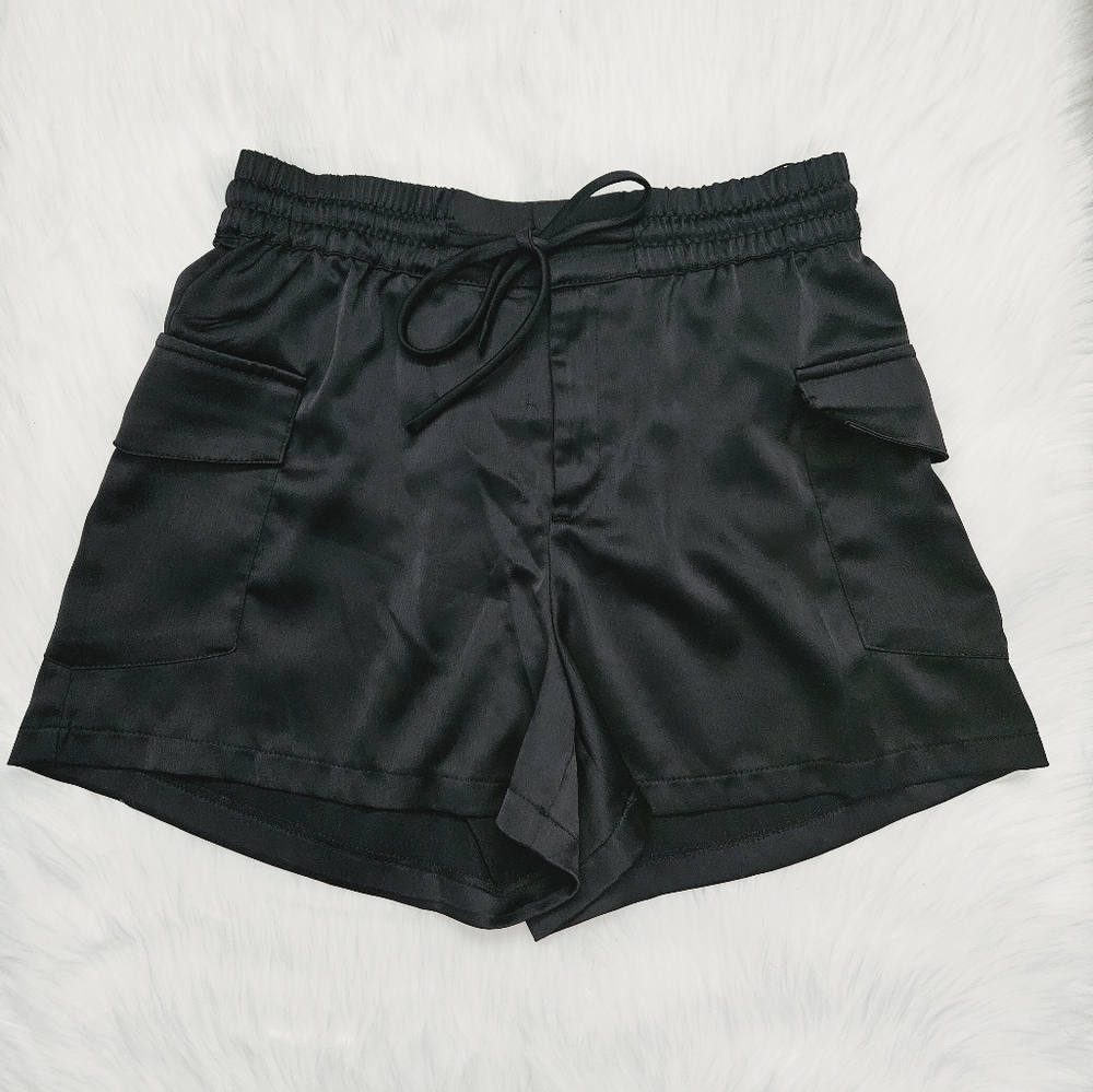 Zara Black Silky Drawstring Shorts